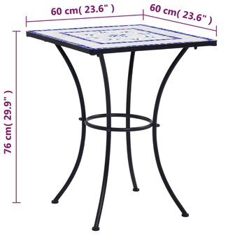 Bistrotafel moza&iuml;ek 60 cm keramiek blauw en wit 8