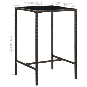 Tuinbartafel 70x70x110 cm poly rattan en glas bruin 6