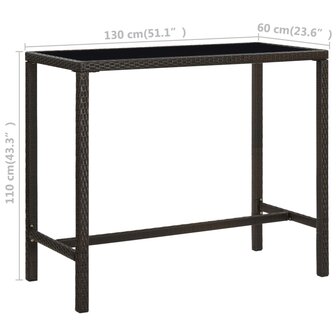 Tuinbartafel 130x60x110 cm poly rattan en glas bruin 6