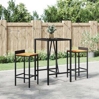 Bartafel met glazen blad 70x70x110 cm poly rattan zwart 1