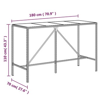 Bartafel met glazen blad 180x70x110 cm poly rattan zwart 6