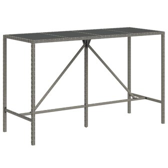 Bartafel met glazen blad 180x70x110 cm poly rattan grijs 2