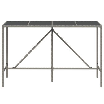 Bartafel met glazen blad 180x70x110 cm poly rattan grijs 3