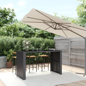 Bartafel met glazen blad 185x80x110 cm poly rattan zwart 1