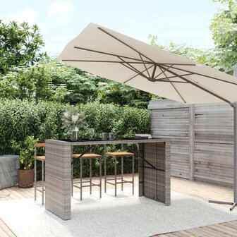 Bartafel met glazen blad 185x80x110 cm poly rattan grijs 1