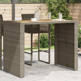 Tuinbartafel acaciahouten blad 145x80x110 cm poly rattan grijs 1