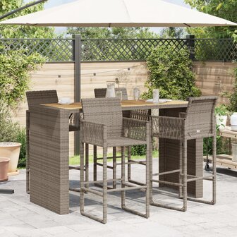 Tuinbartafel acaciahouten blad 185x80x110 cm poly rattan grijs 3