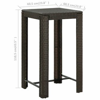 Tuinbartafel 60,5x60,5x110,5 cm poly rattan bruin 5