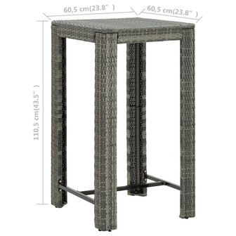 Tuinbartafel 60,5x60,5x110,5 cm poly rattan grijs 6
