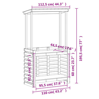 Tuinbartafel met dak 112,5x57x195,5 cm massief hout 9