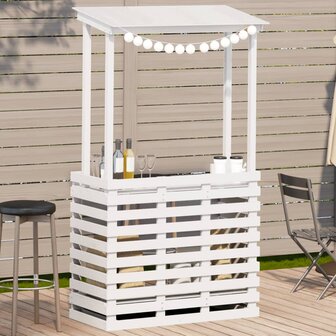 Tuinbartafel met dak 112,5x57x195,5 cm massief hout wit 1