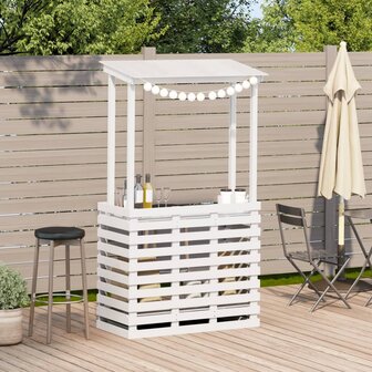 Tuinbartafel met dak 112,5x57x195,5 cm massief hout wit 3