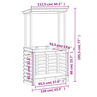 Tuinbartafel met dak 112,5x57x195,5 cm massief hout wit 9