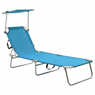 Ligbed met luifel inklapbaar staal turquoise en blauw 1