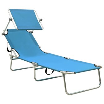 Ligbed met luifel inklapbaar staal turquoise en blauw 2