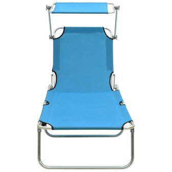 Ligbed met luifel inklapbaar staal turquoise en blauw 3