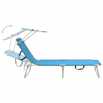 Ligbed met luifel inklapbaar staal turquoise en blauw 4