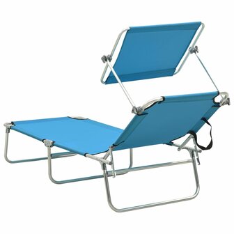 Ligbed met luifel inklapbaar staal turquoise en blauw 5
