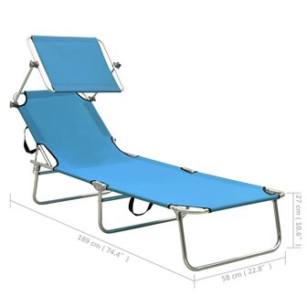 Ligbed met luifel inklapbaar staal turquoise en blauw 9