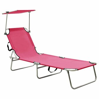 Ligbed met luifel inklapbaar staal magenta 1