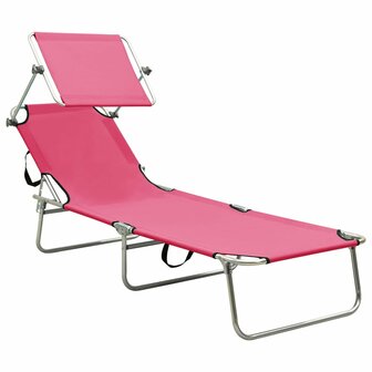 Ligbed met luifel inklapbaar staal magenta 2