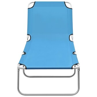 Ligbed inklapbaar staal en stof turquoiseblauw 2