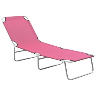 Ligbed inklapbaar staal en stof roze 1