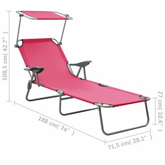 Ligbed met luifel staal roze 8