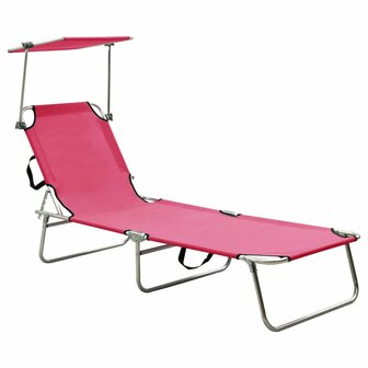 Ligbed inklapbaar met luifel aluminium roze 1