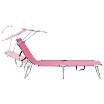 Ligbed inklapbaar met luifel aluminium roze 4