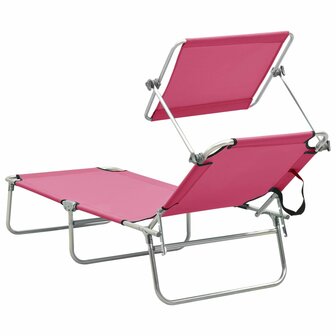 Ligbed inklapbaar met luifel aluminium roze 5