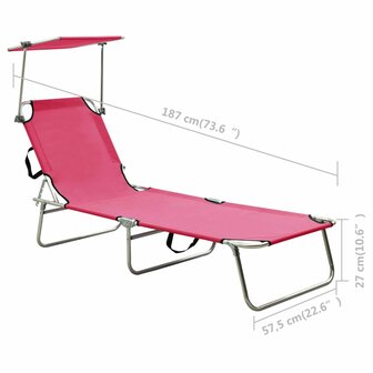 Ligbed inklapbaar met luifel aluminium roze 9