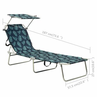 Ligbed inklapbaar met luifel aluminium bladpatroon 8
