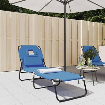 Ligbed inklapbaar oxford stof en gepoedercoat staal blauw 1