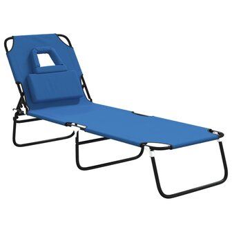 Ligbed inklapbaar oxford stof en gepoedercoat staal blauw 2
