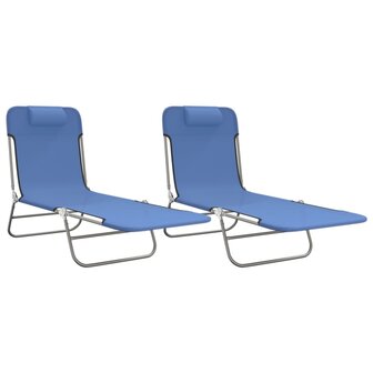 Ligbedden 2 st inklapbaar textileen en staal blauw 2