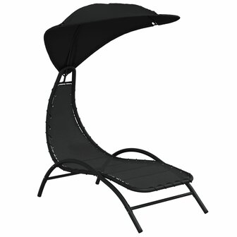 Ligbed met luifel 167x80x195 cm stof en staal zwart 2