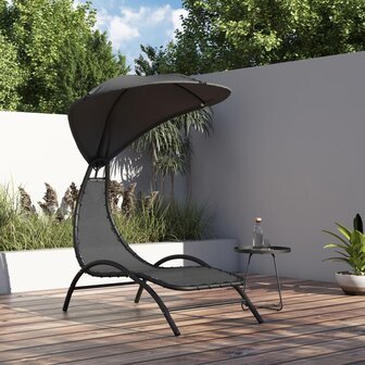 Ligbed met luifel 167x80x195 cm stof en staal donkergrijs 1