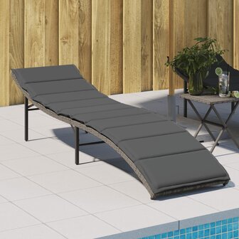 Ligbed met kussen 55x199x50 cm poly rattan grijs 1