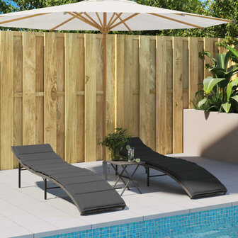 Ligbed met kussen 55x199x50 cm poly rattan grijs 3