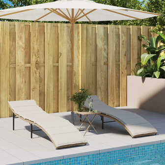 Ligbed met kussen 55x199x50 cm poly rattan beige 3