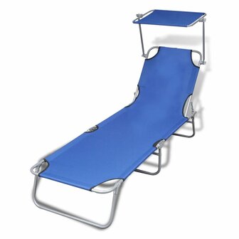 Ligbed inklapbaar met luifel staal en stof blauw 1