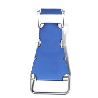 Ligbed inklapbaar met luifel staal en stof blauw 3