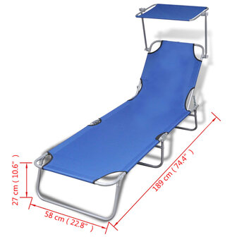 Ligbed inklapbaar met luifel staal en stof blauw 7