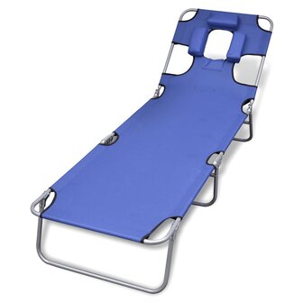 Ligbed inklapbaar met hoofdkussen gepoedercoat staal blauw 1