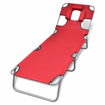 Ligbed inklapbaar met hoofdkussen gepoedercoat staal rood 1