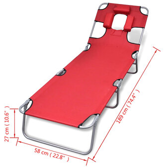 Ligbed inklapbaar met hoofdkussen gepoedercoat staal rood 7