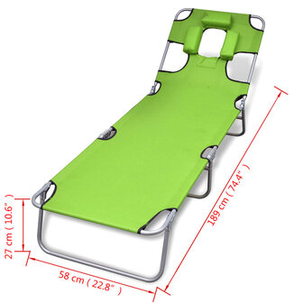 Ligbed inklapbaar met hoofdkussen gepoedercoat staal groen 7