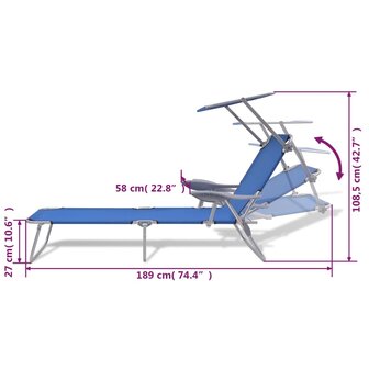 Ligbed met luifel staal blauw 8