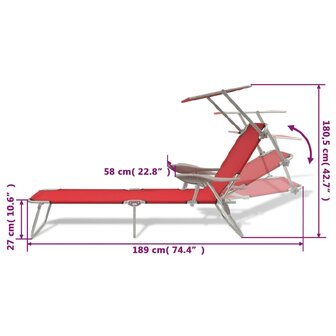 Ligbed met luifel staal rood 7